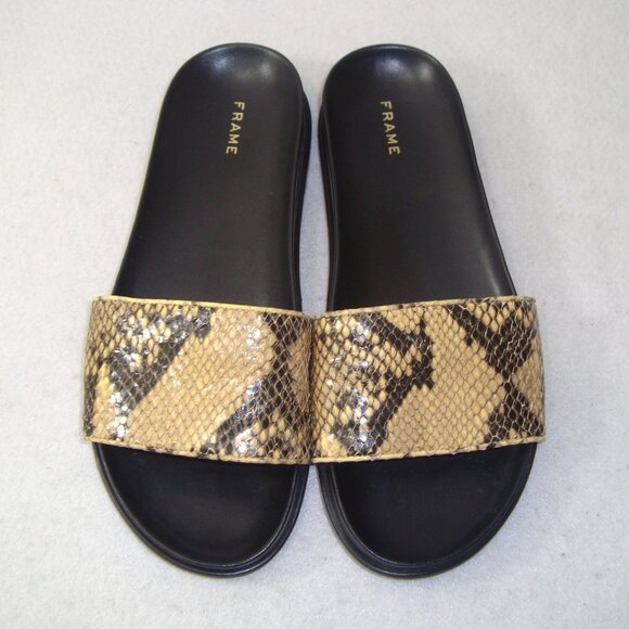 Frame Le Osborne Python-Embossed Leather Slide Sandals - Picture 1 of 9